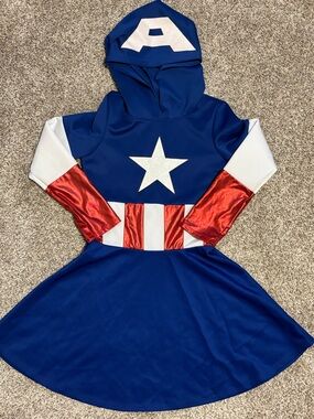 Captain America Girls Costume dress with hood girls size large